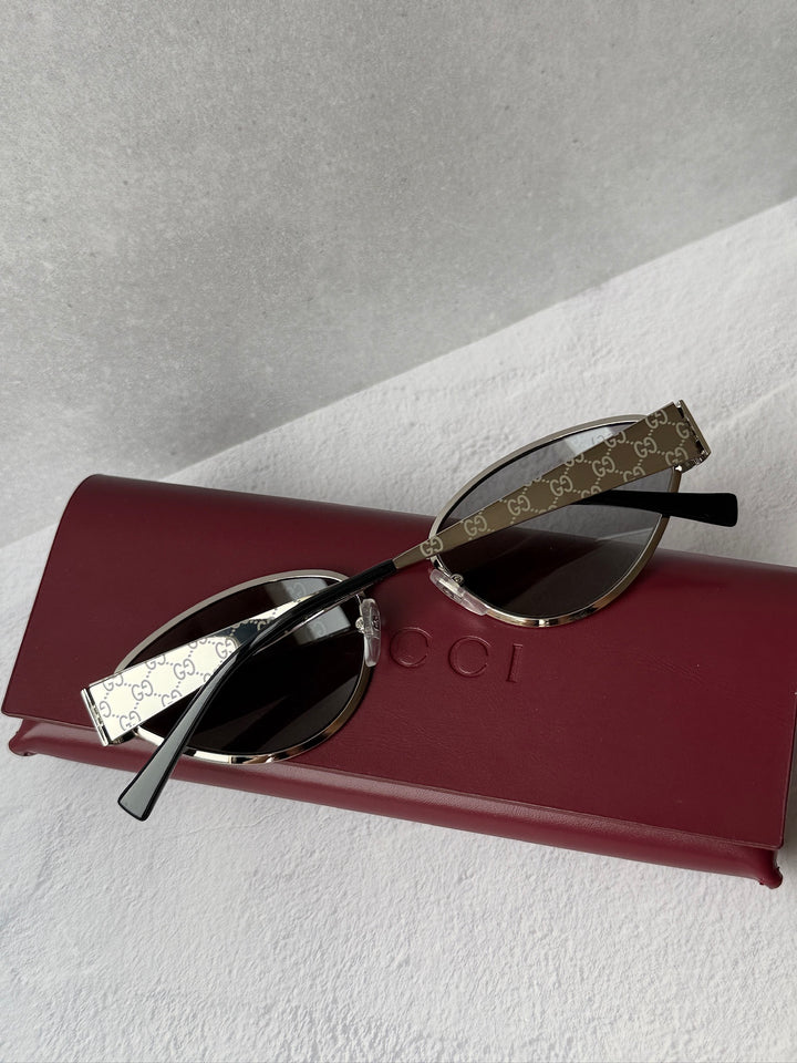 Gucci GG1853S Silver Monogram Mirror Cat Eye Sunglasses