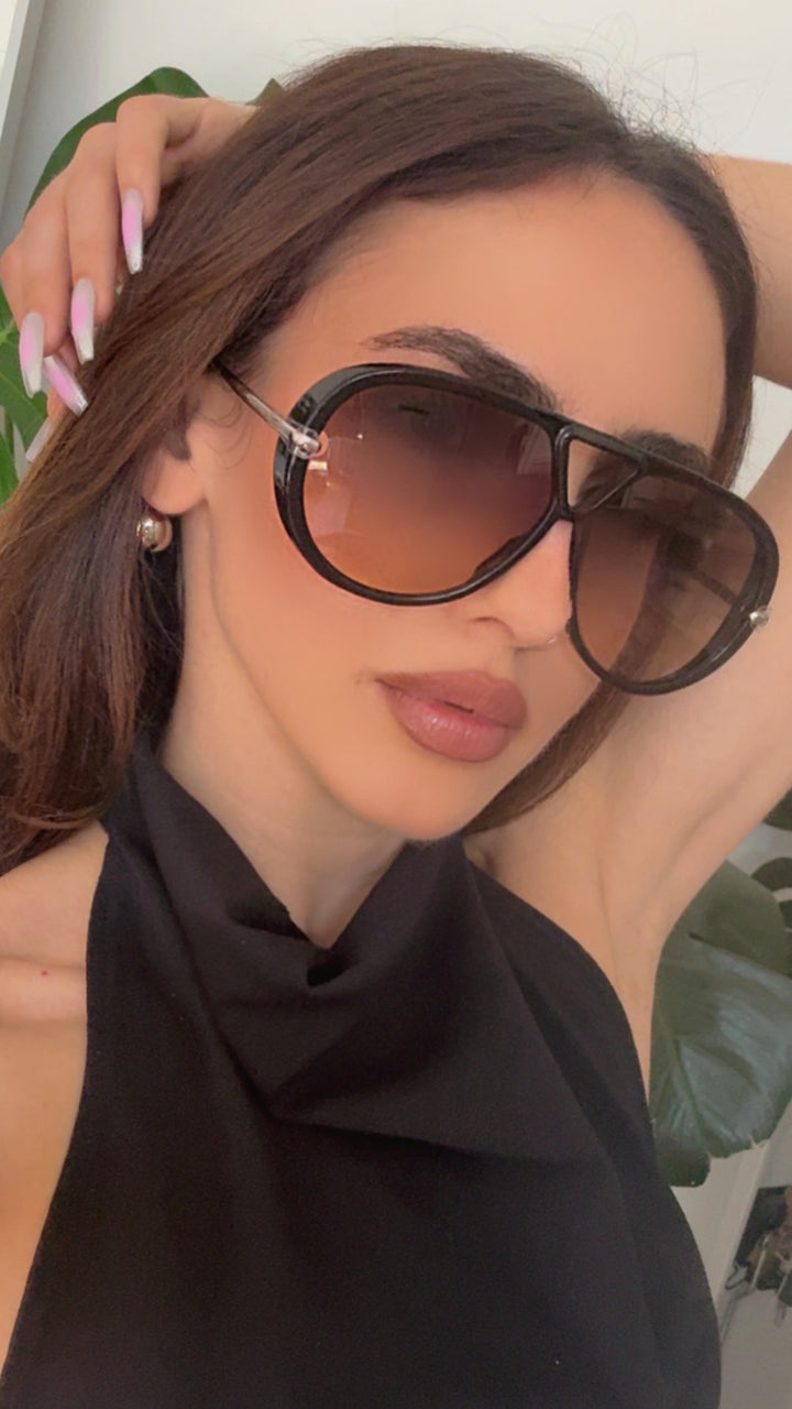 Bottega Veneta BV1273S Drop Earring Aviator Sunglasses in Black Grey