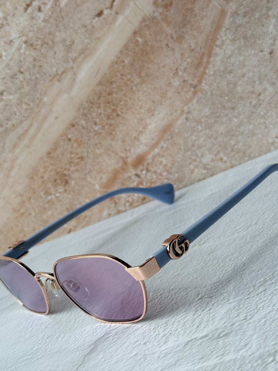 Gucci GG1593S Rose Gold Oval Lilac Mirror Sunglasses