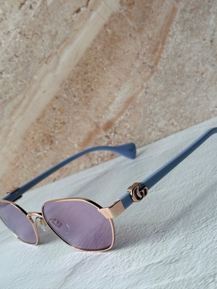Gucci GG1593S Rose Gold Oval Lilac Mirror Sunglasses