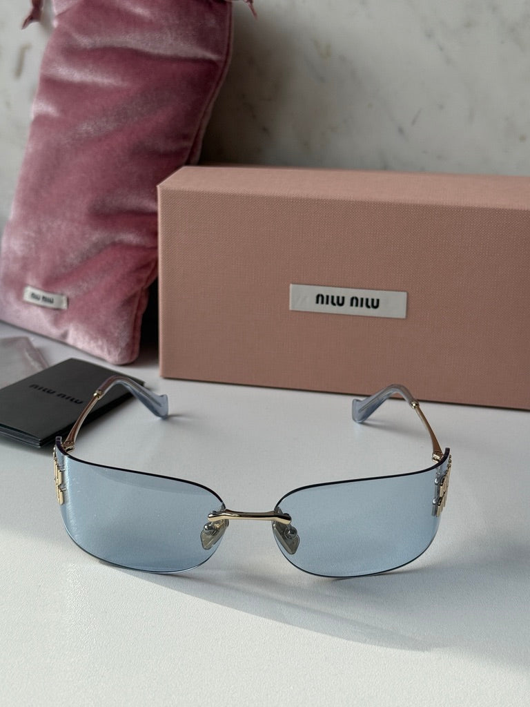 Miu Miu MU A51S Blue Rimless Mask Sunglasses