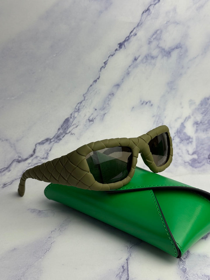 Bottega Veneta BV1303S Braided Sunglasses in Olive Green