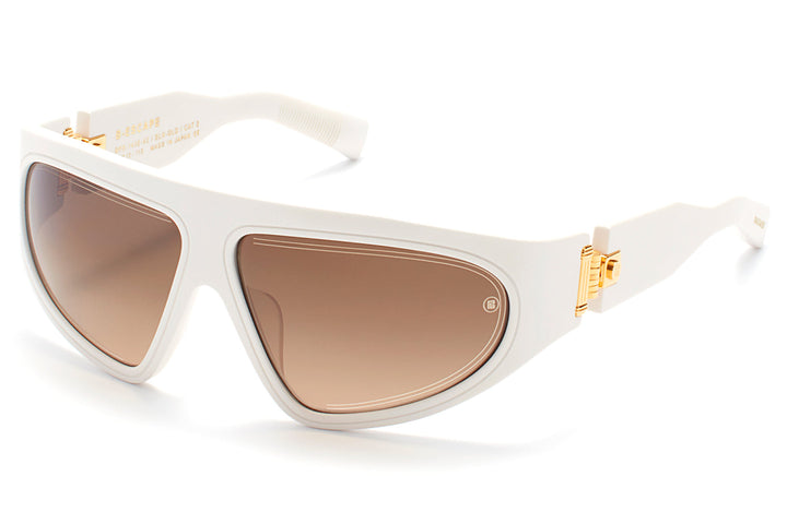 Balmain white mask sunglasses with brown lenses and gold logo detail