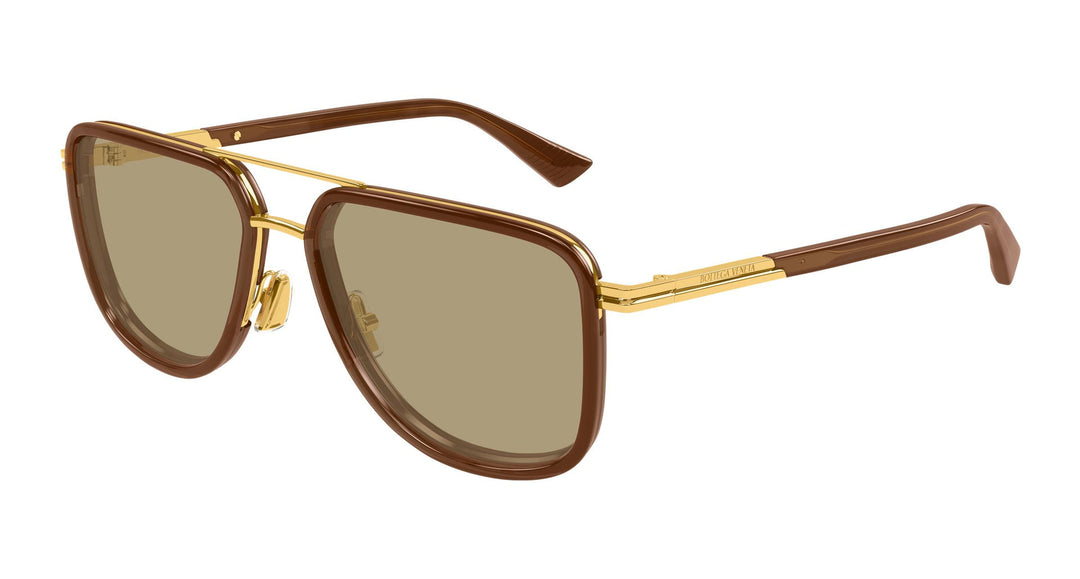 Bottega Veneta BV1463S Squared Aviator Sunglasses in Brown Tint