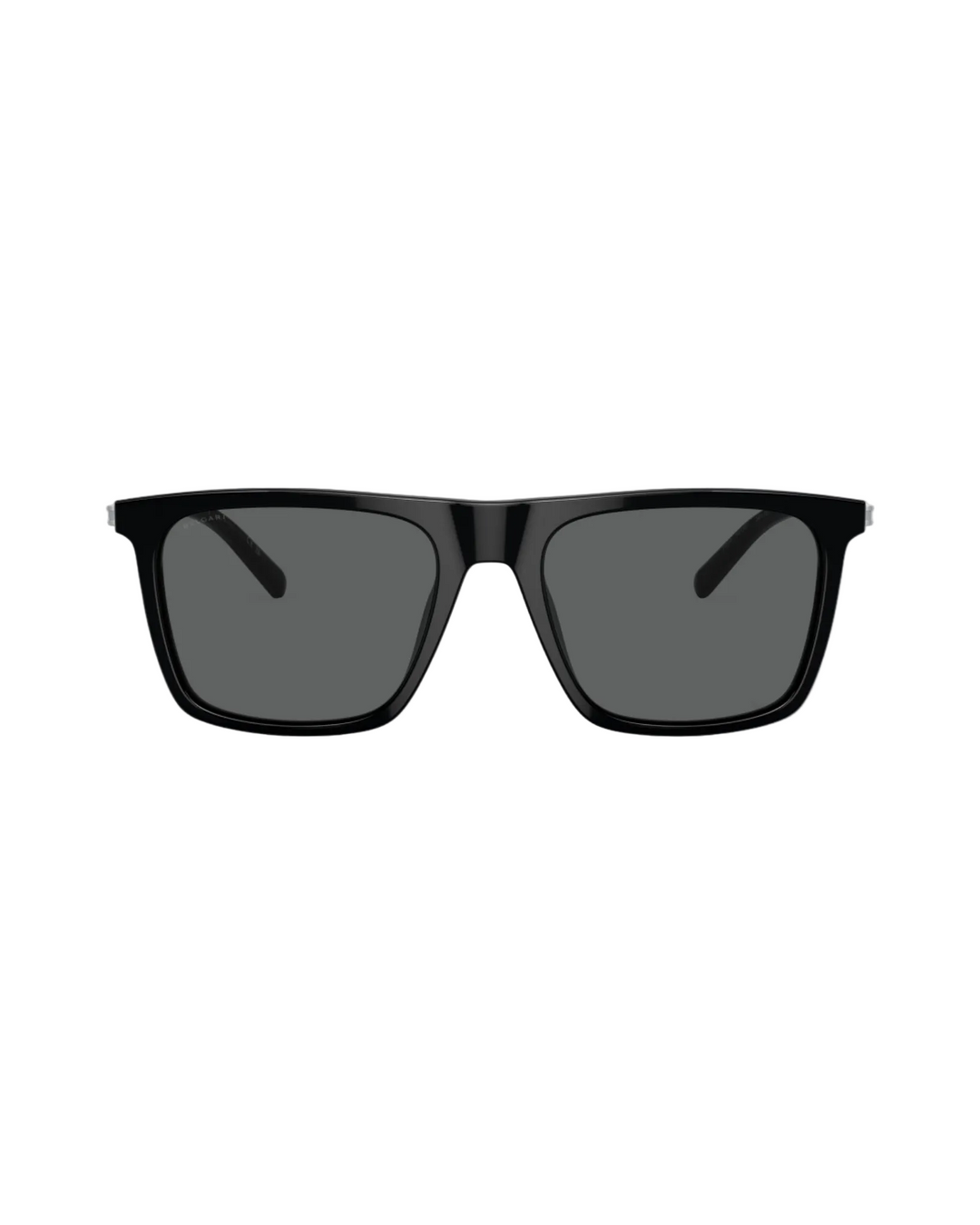 Rectangular black sunglasses with dark gray lenses, white bridge detail