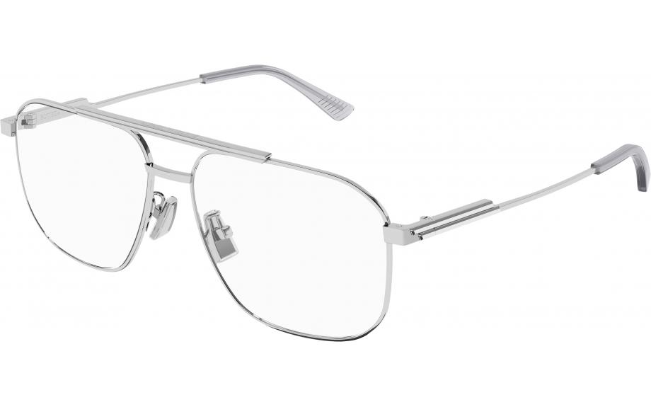 Silver metal pilot eyeglass frames with thin rims and rectangular lenses