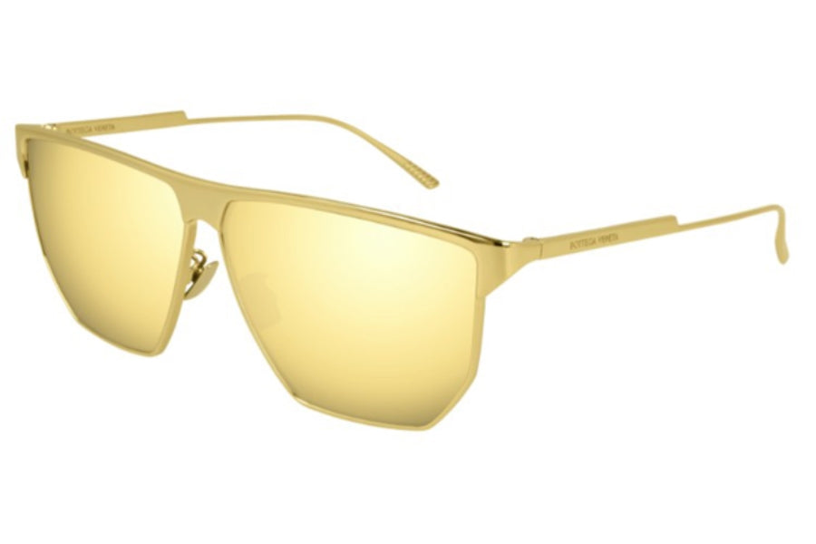 Bottega Veneta BV1069S gold metal aviator sunglasses with yellow-tinted lenses and angular frames