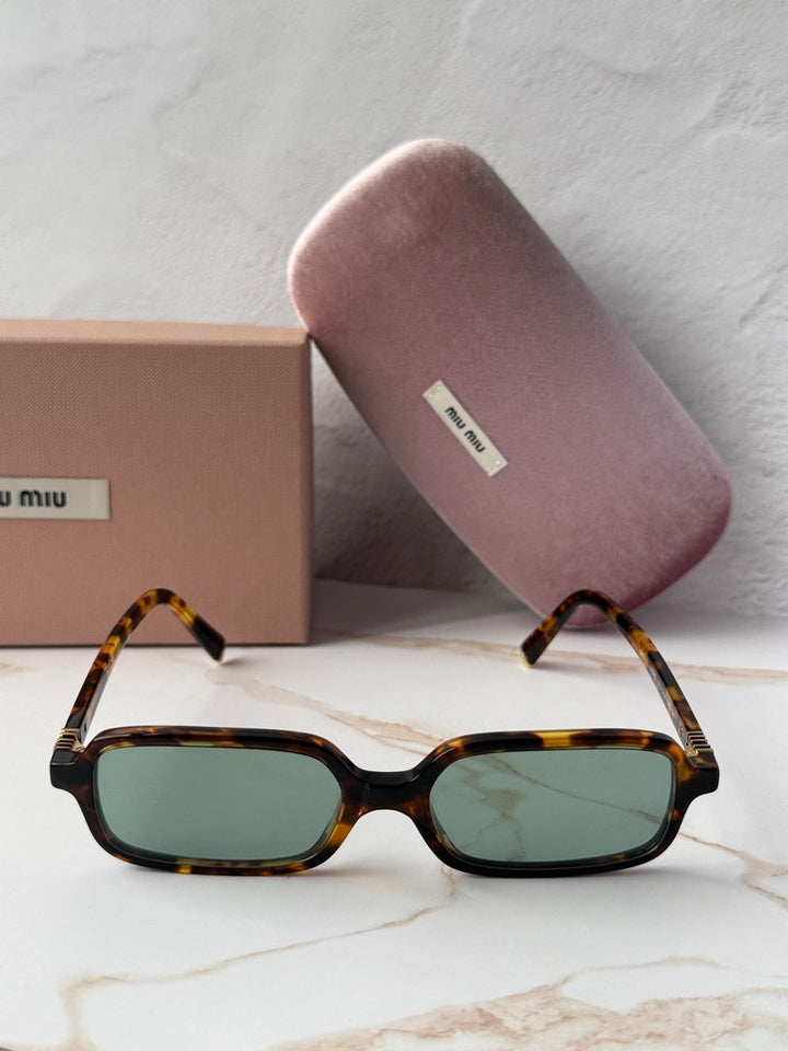 Miu Miu MU11ZS Havana Green Mirror Rectangular Sunglasses