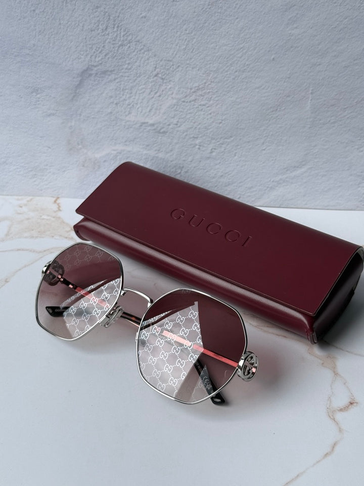 Gucci GG2046S Oversized Sunglasses in Silver Monogram Logo