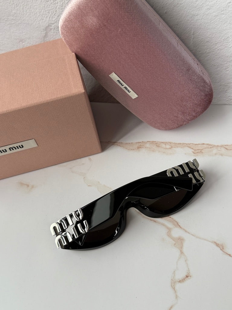 Miu Miu MU11WS Black Grey Oval Sunglasses