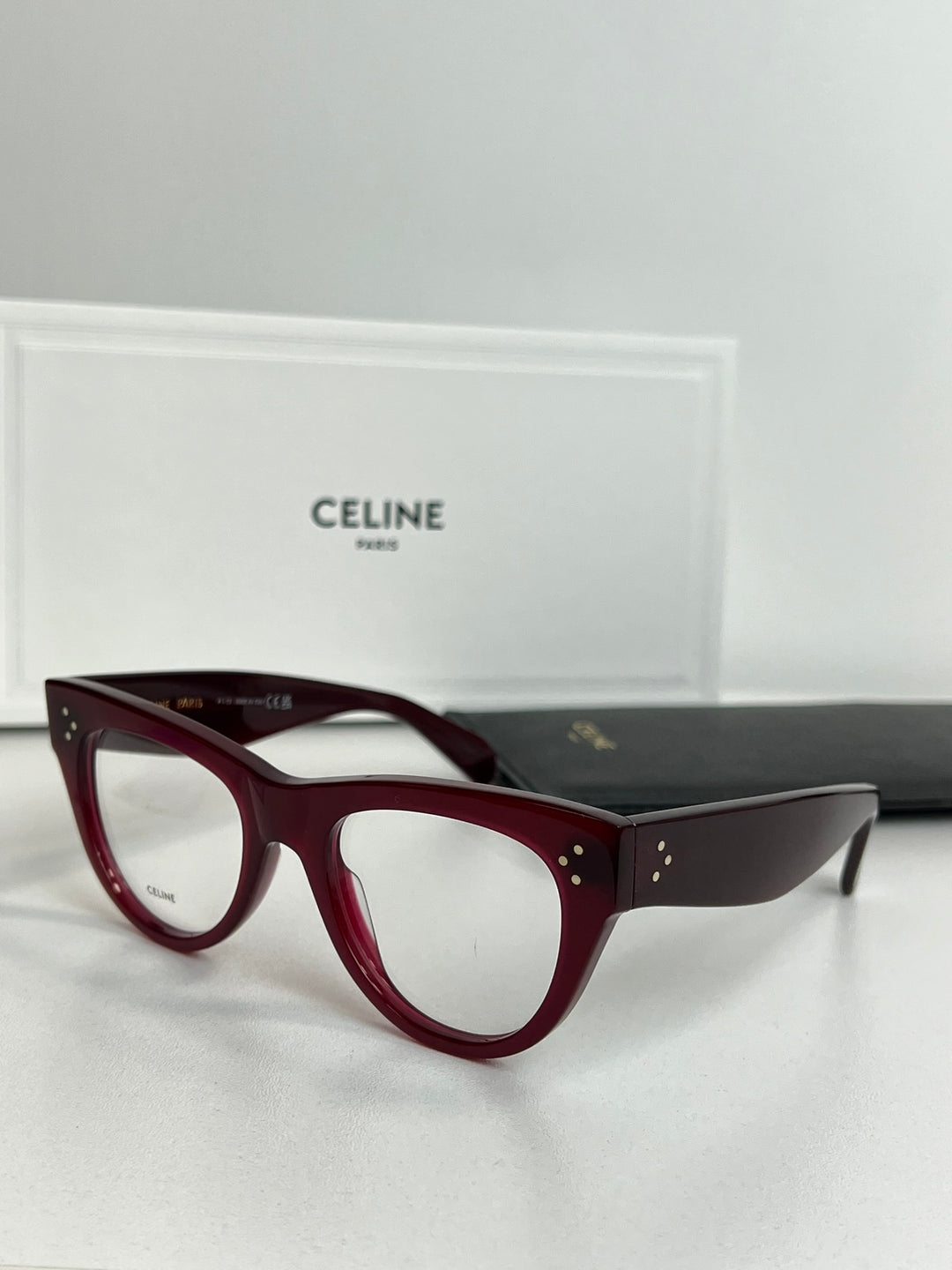 Celine CL50003I Monturas de anteojos tipo ojo de gato gruesas en negro