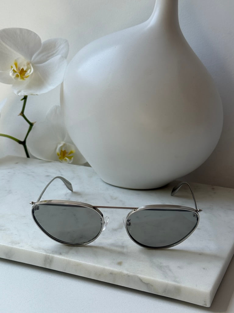 Alexander McQueen AM0424S Silver Cat Eye Sunglasses