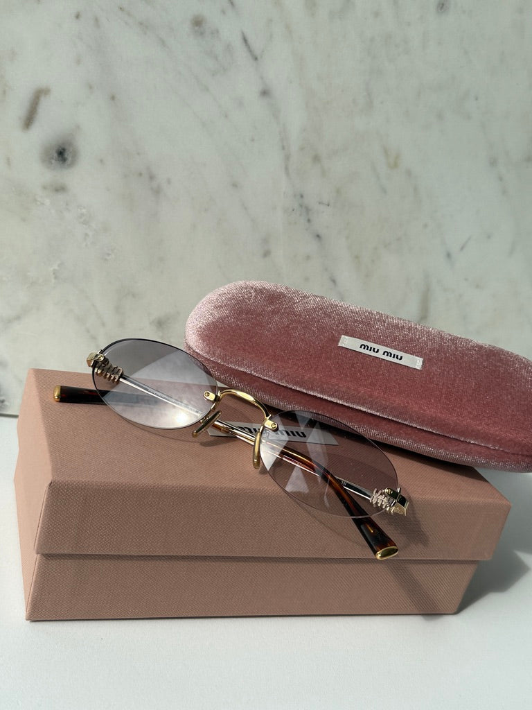 Miu Miu MU A54S Gold Gradient Oval Rimless Sunglasses