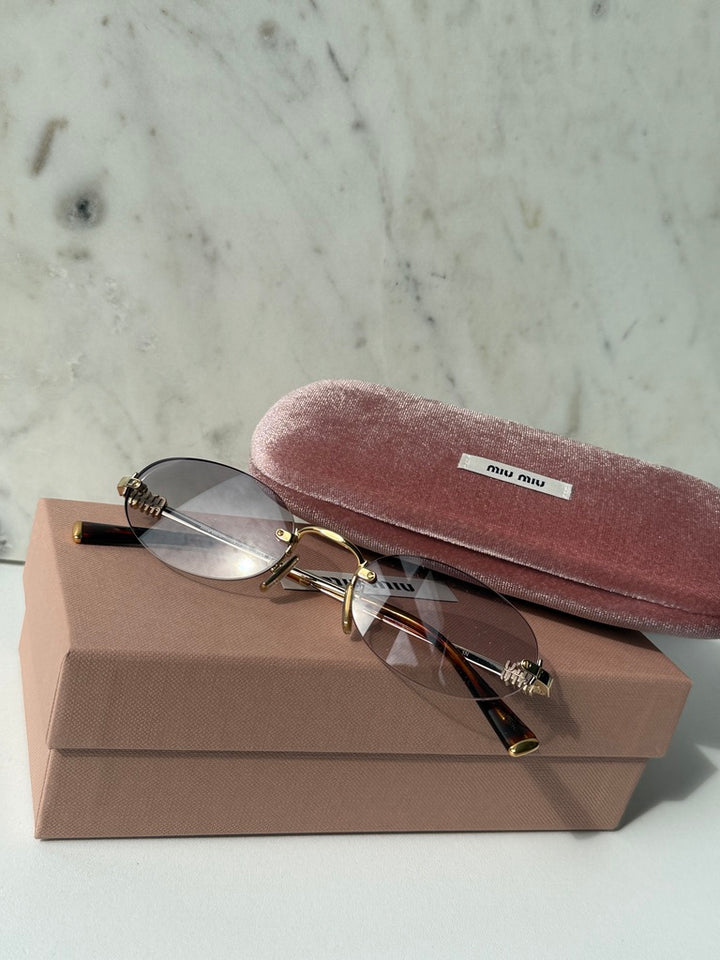 Miu Miu MU A54S Gold Gradient Oval Rimless Sunglasses