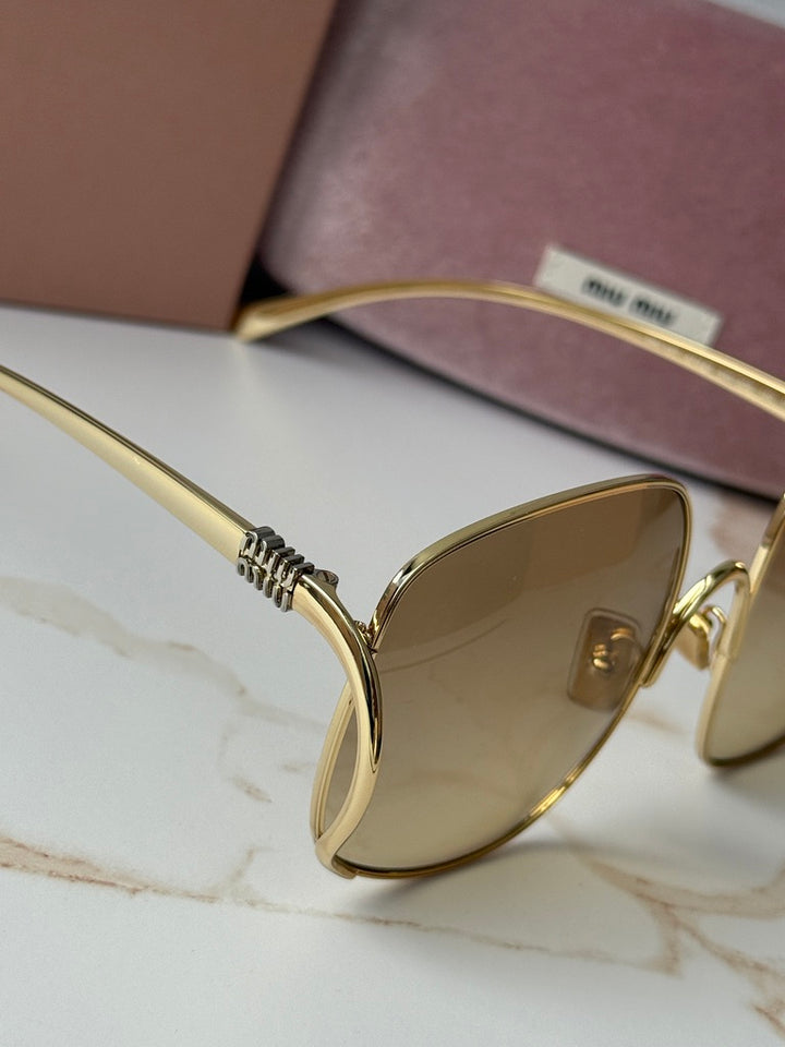 Miu Miu MU A57S Gold Brown Oversized Round Sunglasses