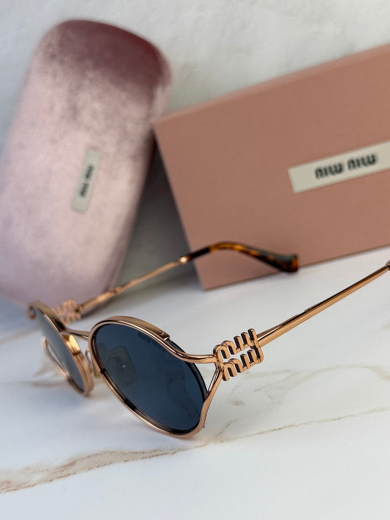 Miu Miu MU52YS Rose Gold Blue Oval Metal | Designer Daydream