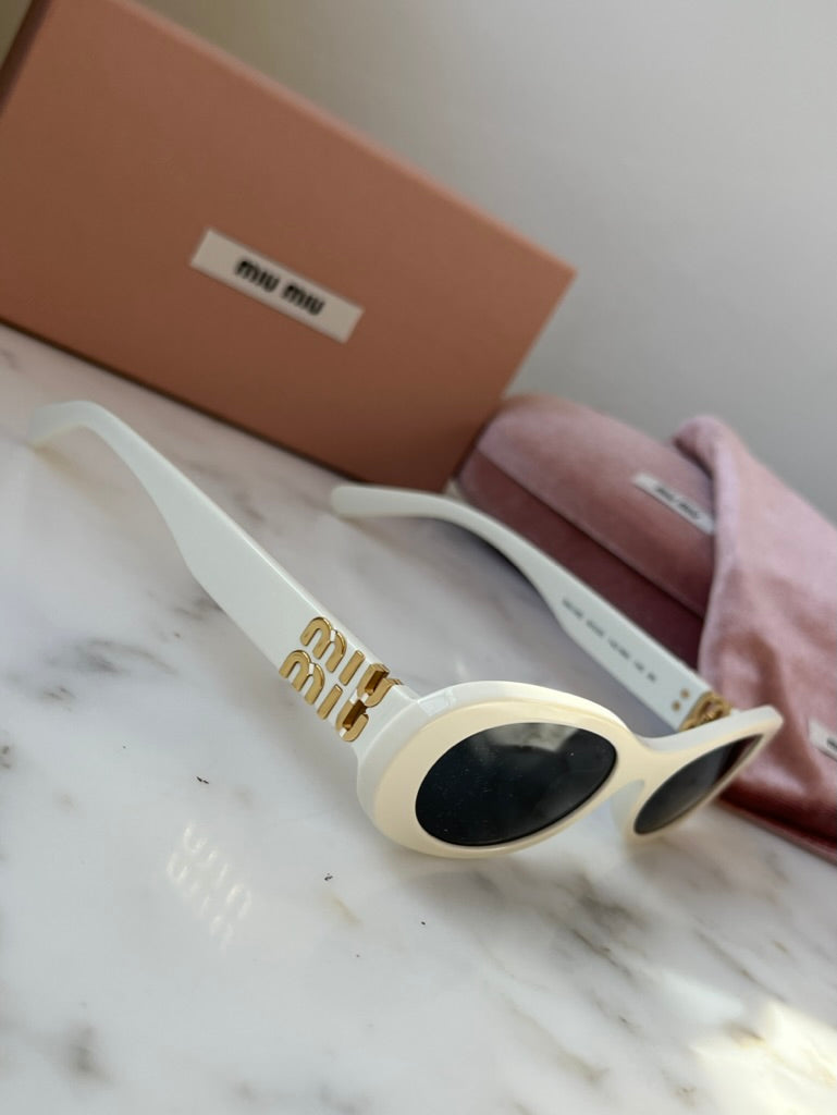 Miu Miu MU06ZS White Gold Oval Sunglasses – Designer Daydream