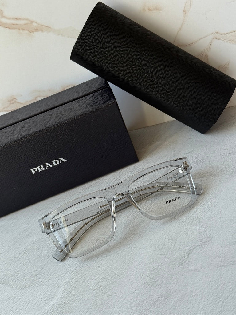 Prada PR C03V Square Eyeglasses Frames in Transparent Grey