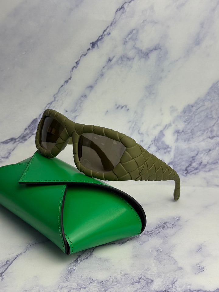 Bottega Veneta BV1303S Braided Sunglasses in Olive Green
