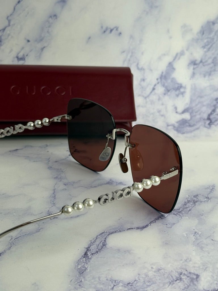 Gucci GG1923SA Red Rimless Square Pearl Sunglasses