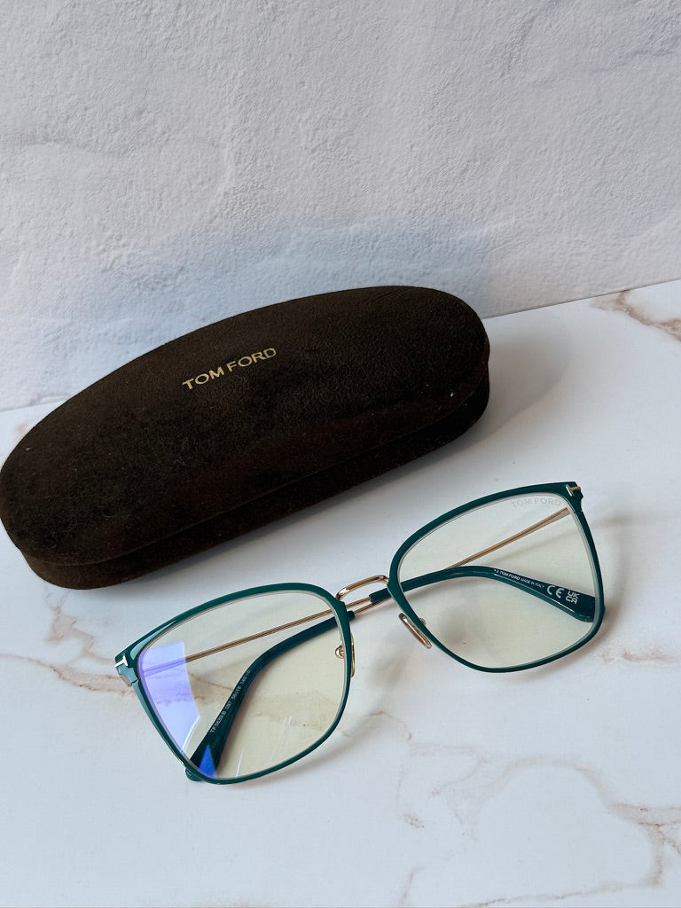 Tom Ford FT5839-B Turquoise Squared Cat Eye Bluelight Frames
