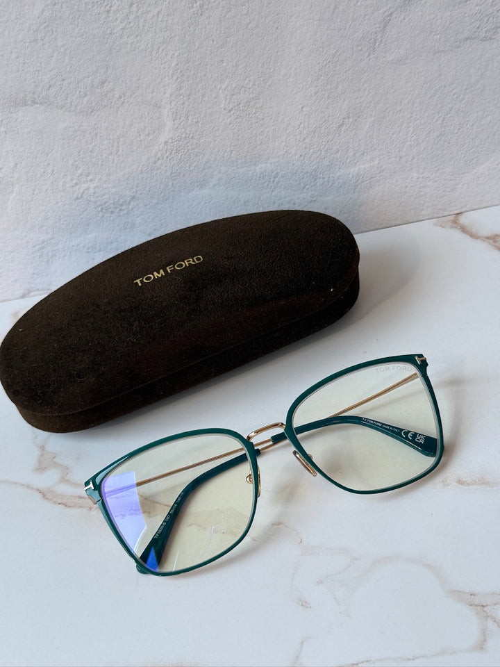 Tom Ford FT5839-B Turquoise Squared Cat Eye Bluelight Frames