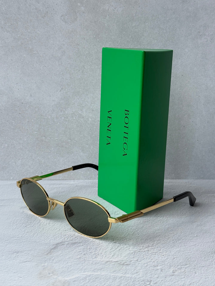 Bottega Veneta BV1470S Oval Gold Green Sunglasses