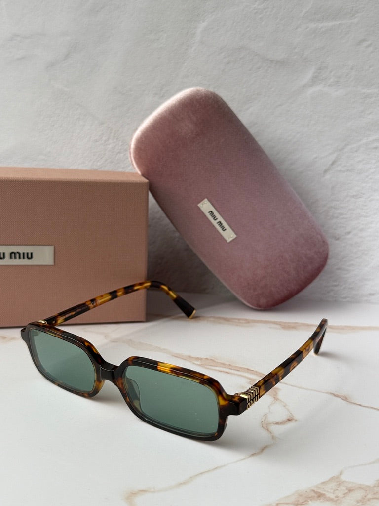 Miu Miu MU11ZS Havana Green Mirror Rectangular Sunglasses