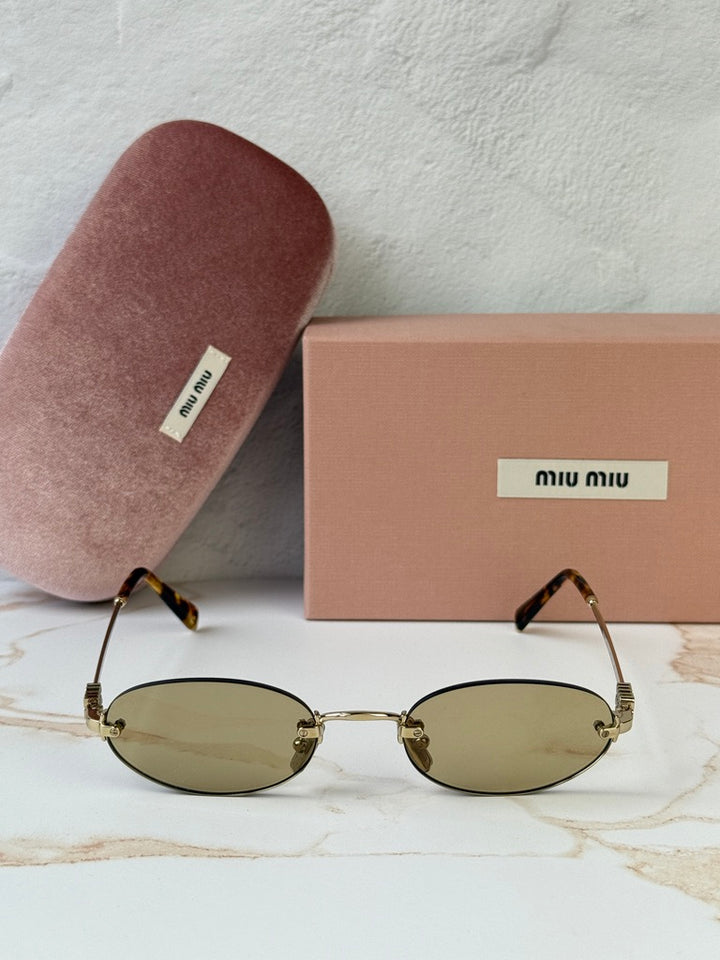 Miu Miu MU A54S Gold Yellow Oval Rimless Sunglasses