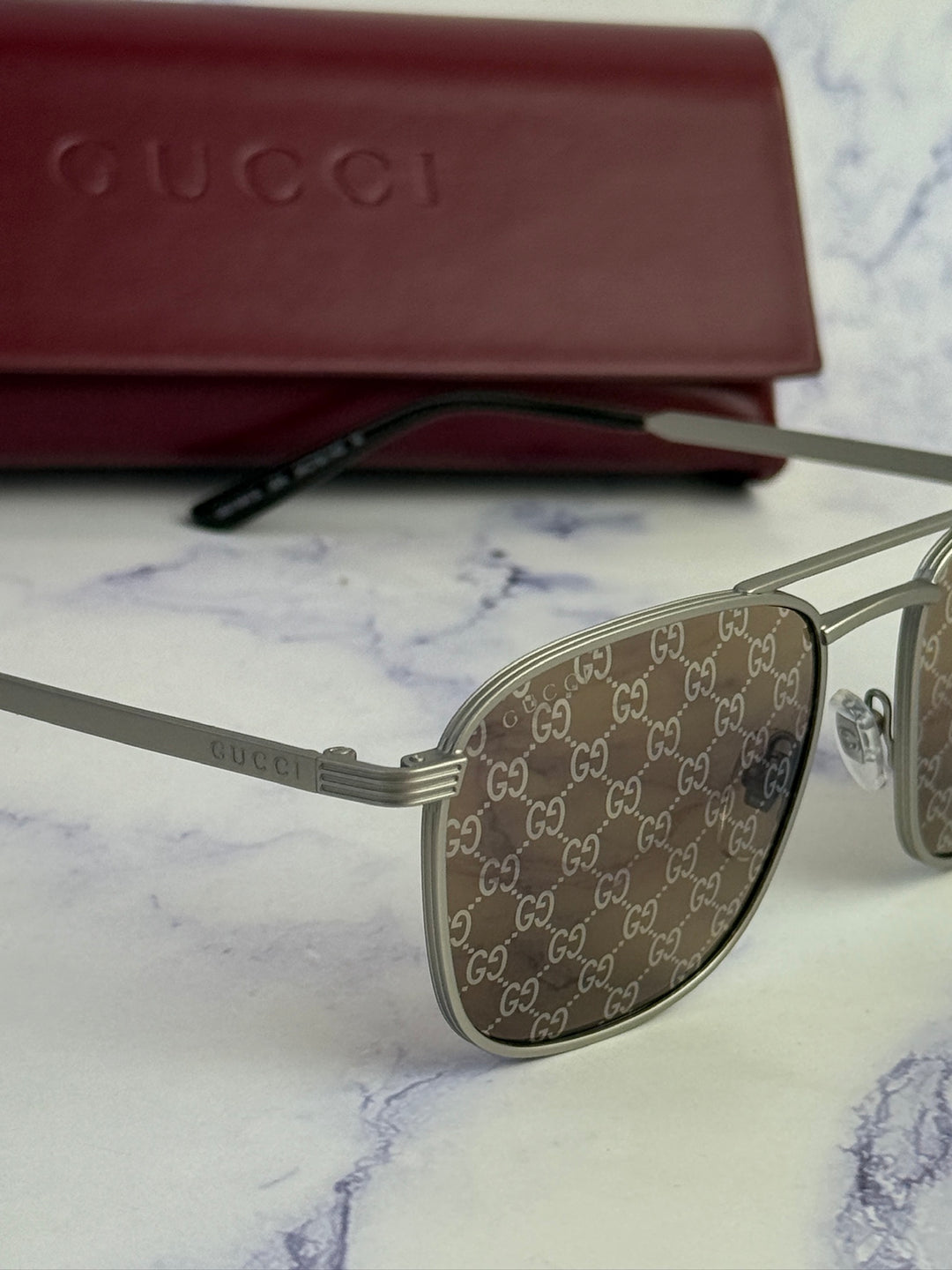 Gucci GG1881S Metal Pilot Sunglasses in Silver Brown Logo