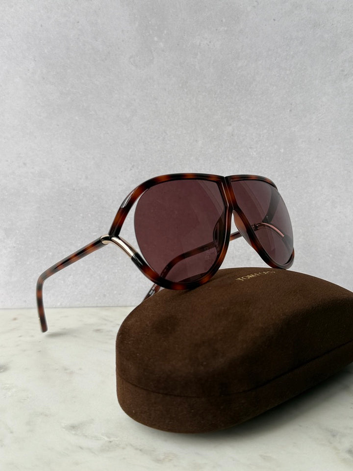 Aviator sunglasses with havana brown tortoise frame and dark tinted lenses