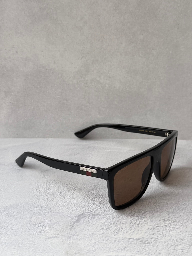 Gucci GG0748S Unisex Rectangular Sunglasses in Black Brown