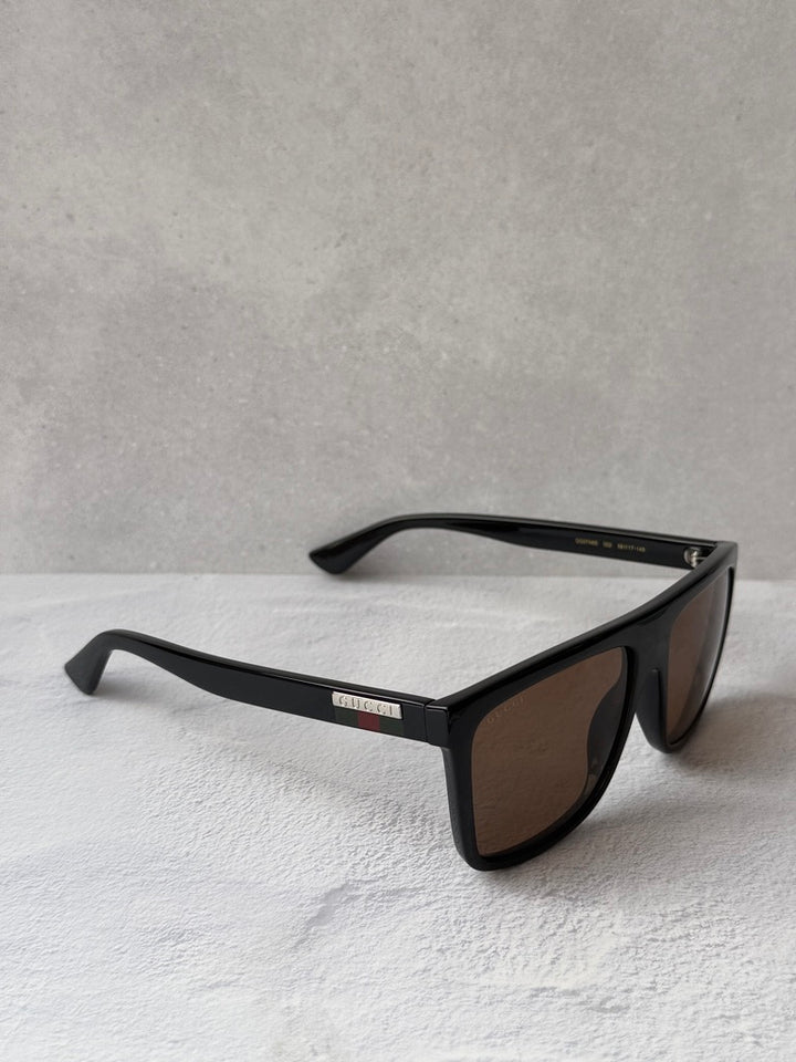 Gucci GG0748S Unisex Rectangular Sunglasses in Black Brown