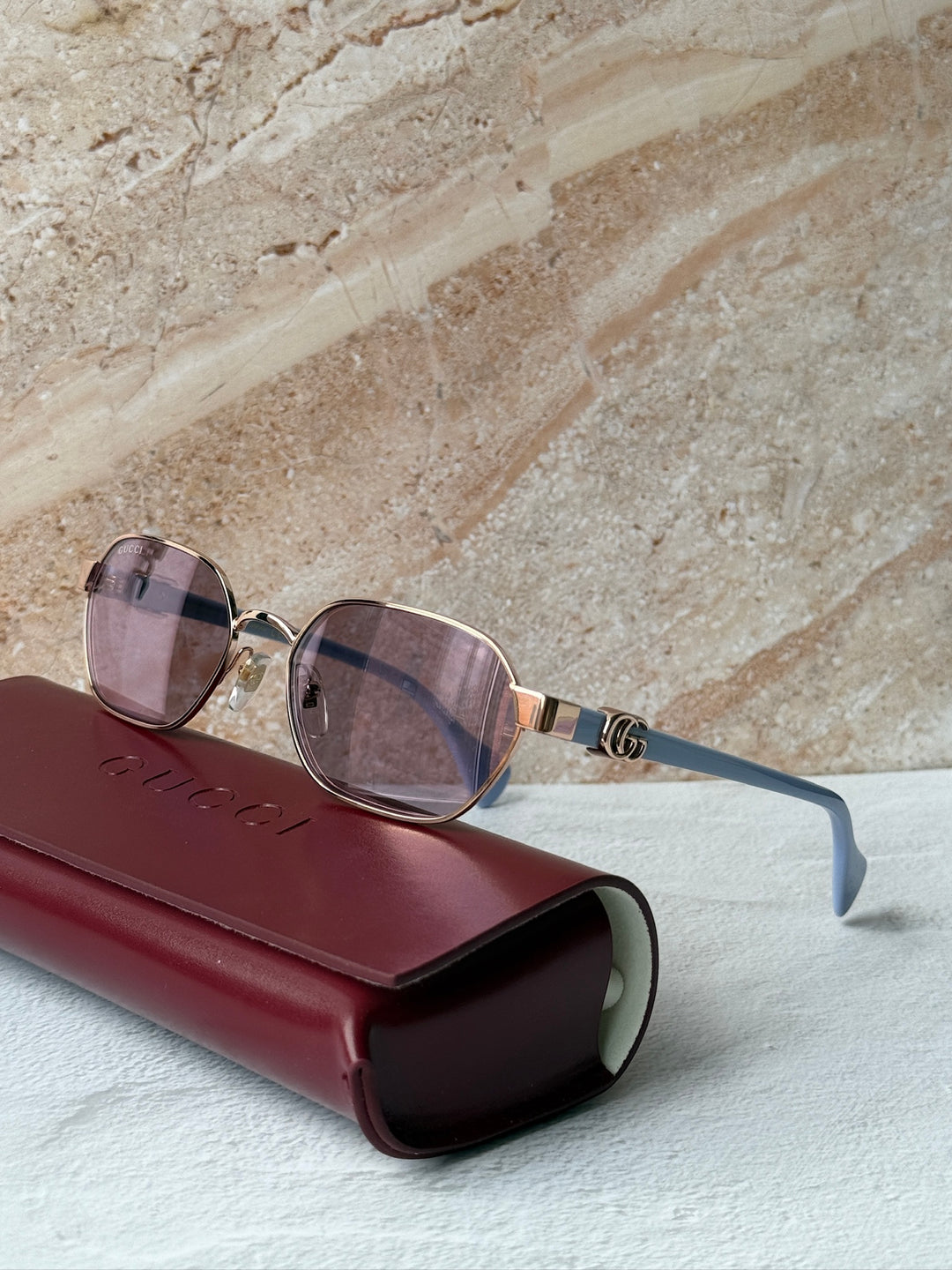 Gucci GG1593S Rose Gold Oval Lilac Mirror Sunglasses