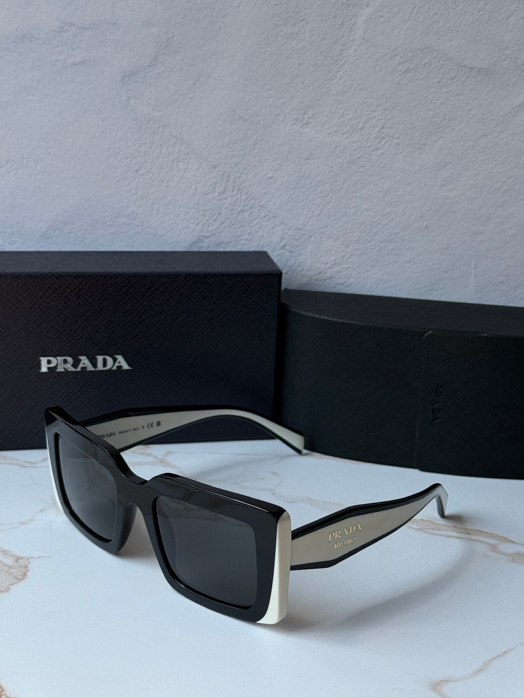Prada PR D01S Square Sunglasses in Black White