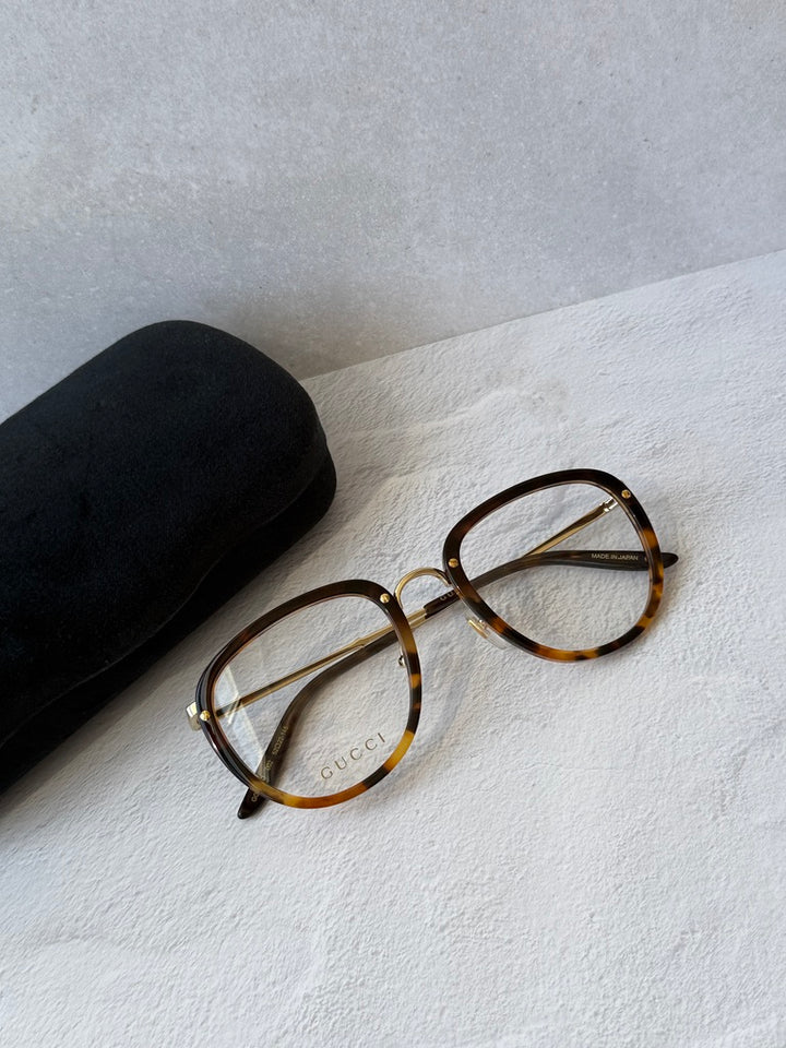 Gucci GG0675O Round Metal Eyeglasses Frames in Havana Brown