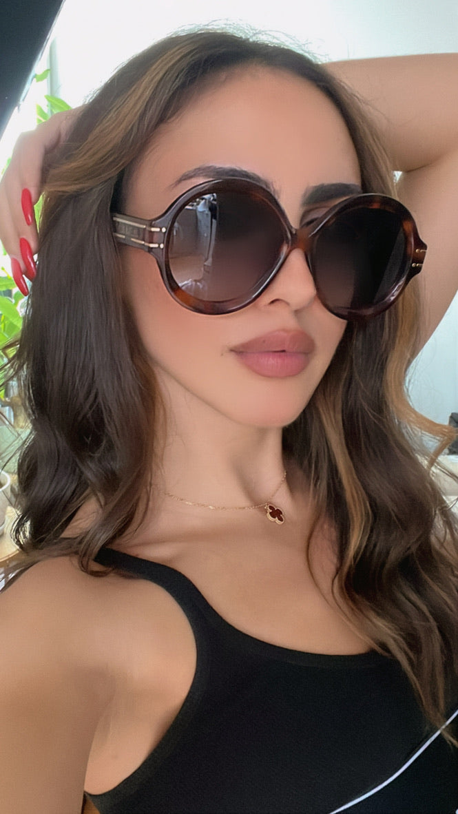 Dior DiorSignature R1U Round Sunglasses in Havana Brown