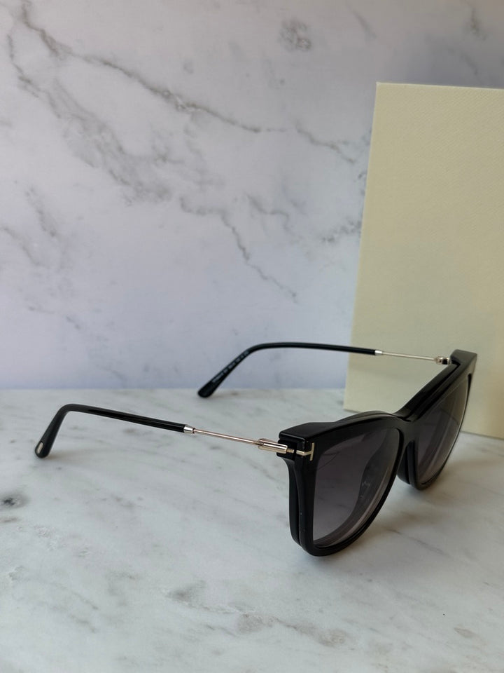 Tom Ford FT5824-B Clip On Cat Eye Sunglasses in Black