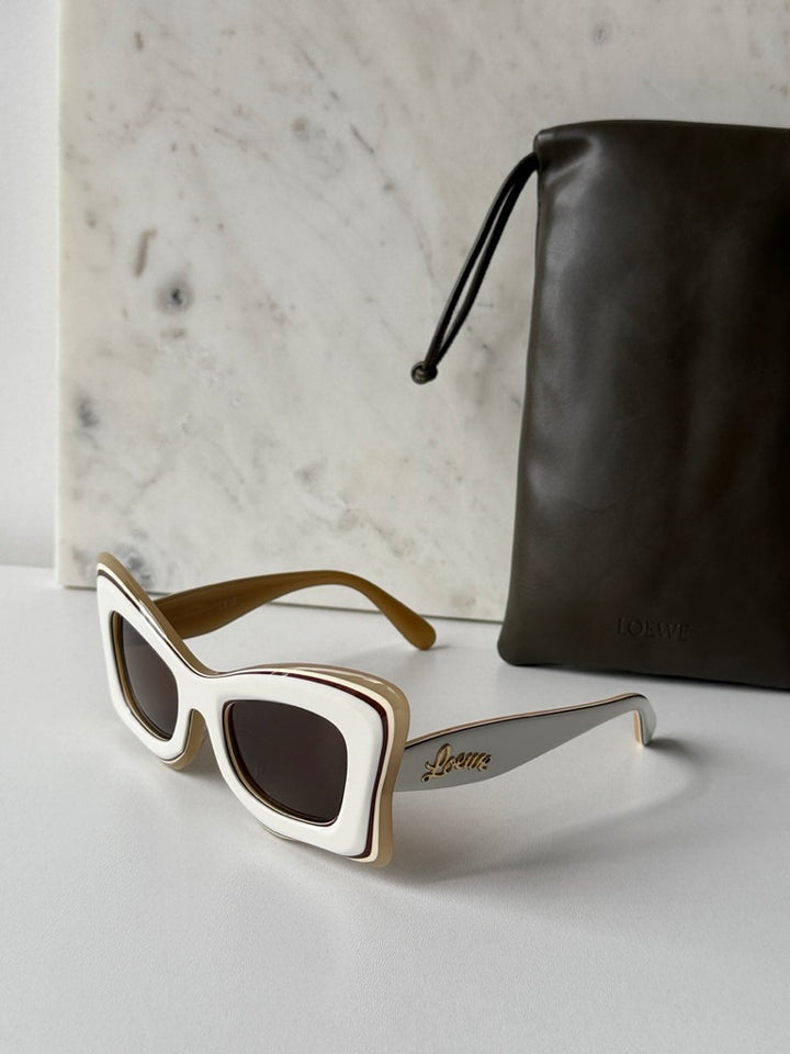 Loewe LW40140U Layered Cat Eye Sunglasses in Ivory Brown