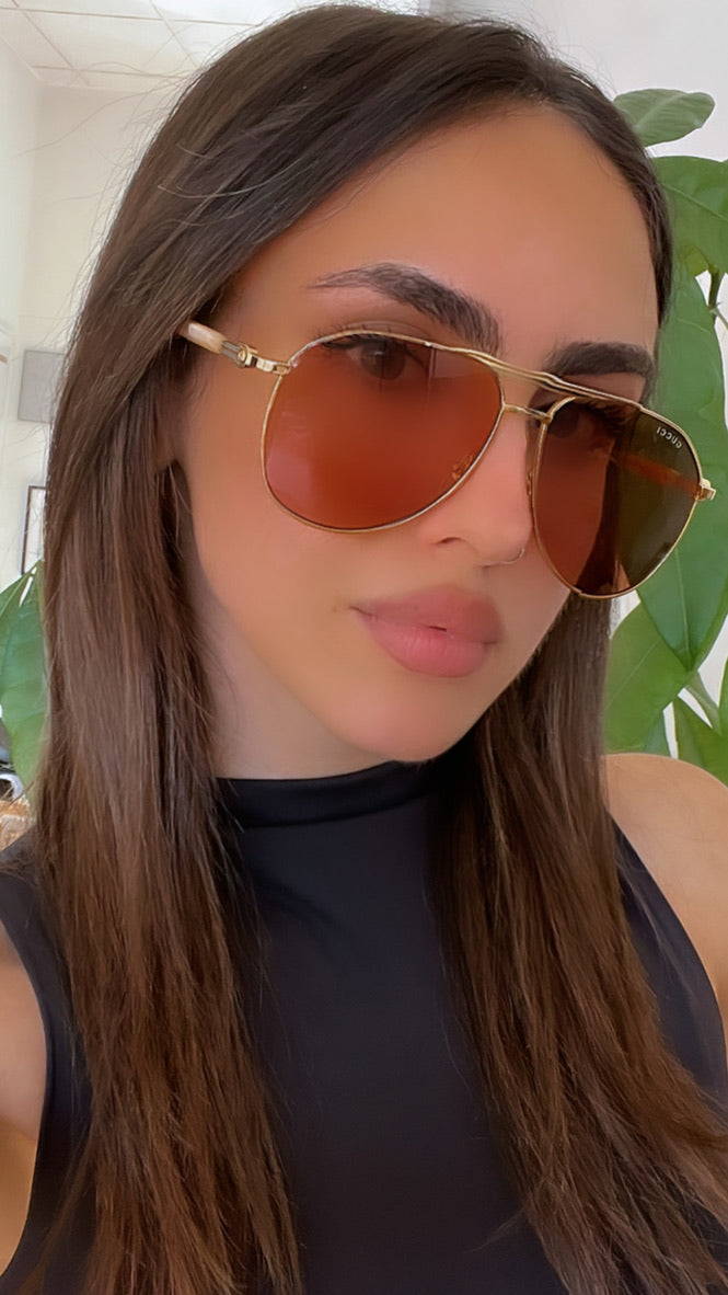 Gucci GG1220S Gold Pink Lens Aviator Sunglasses