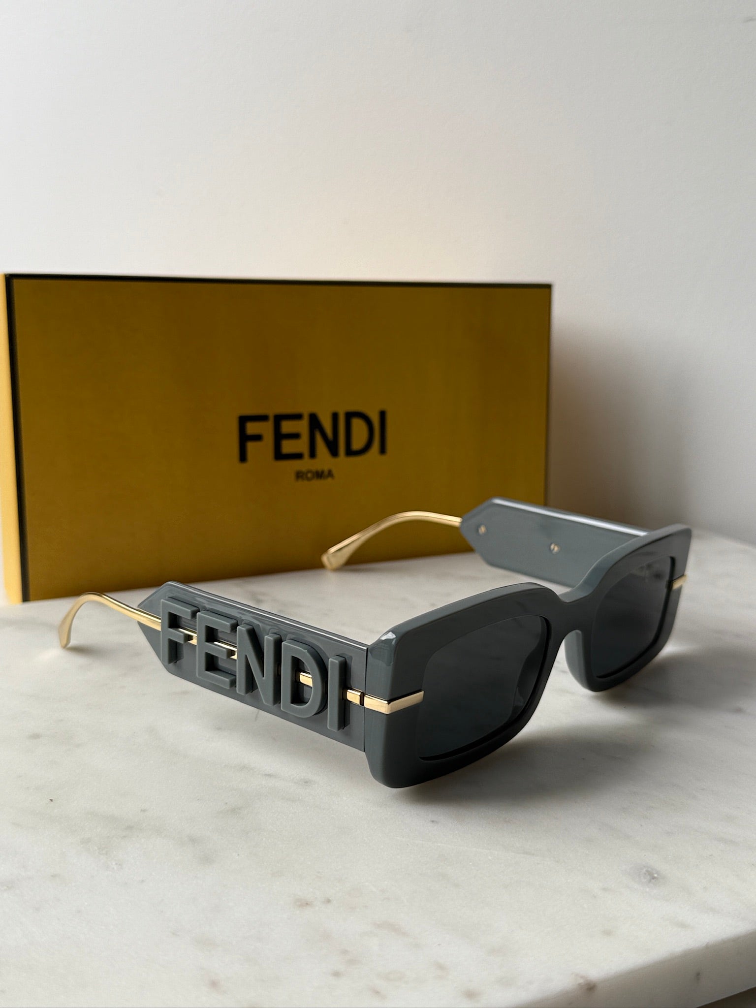 Fendi FE40133I Fendigraphy Grey Square Sunglasses – Designer Daydream