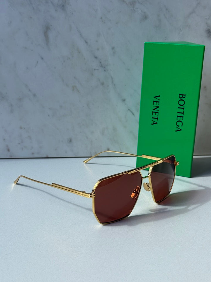 Bottega Veneta BV1012S Minimalist Aviator Sunglasses in Red Lens