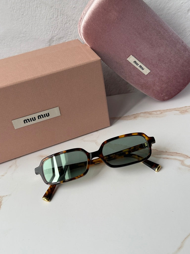Miu Miu MU11ZS Havana Green Mirror Rectangular Sunglasses