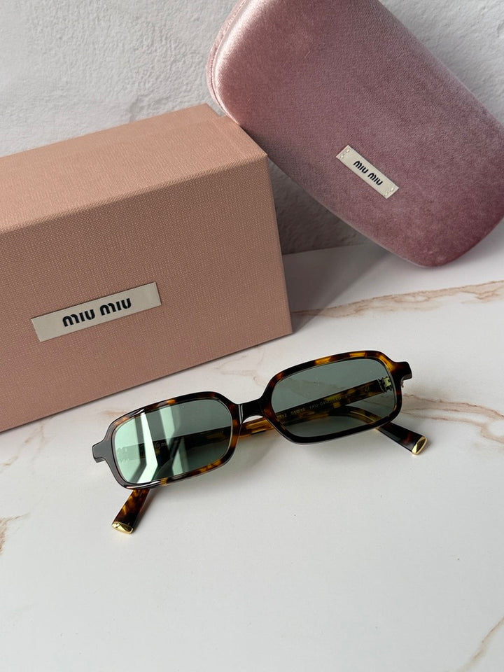 Miu Miu MU11ZS Havana Green Mirror Rectangular Sunglasses