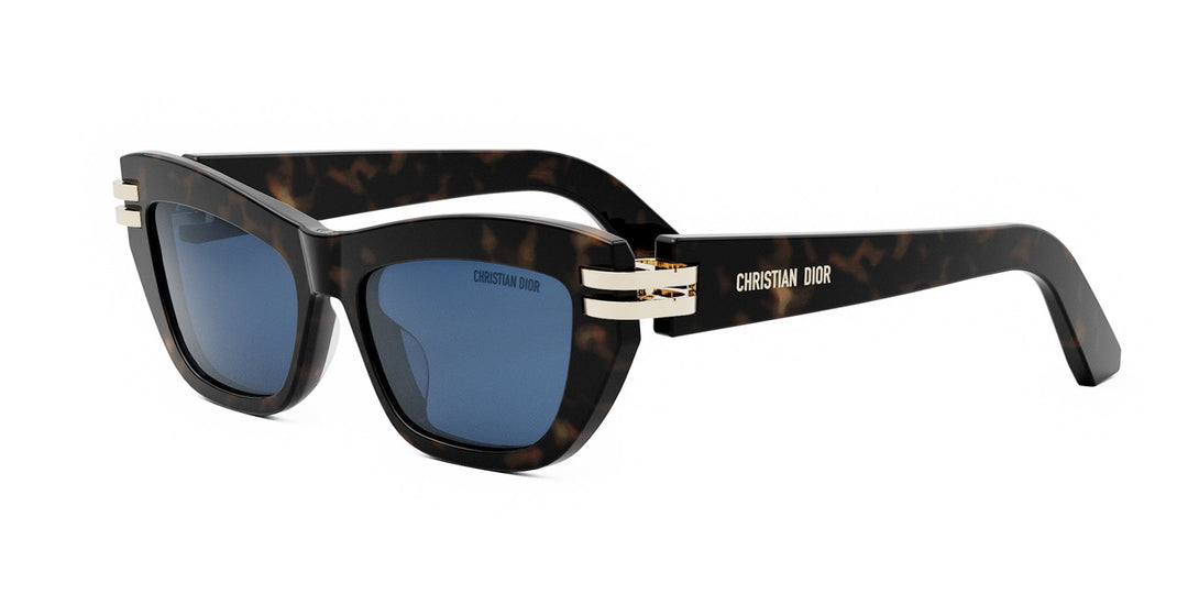 Dior CDior B2U sunglasses in Havana brown with blue-tinted square lenses and gold logo bar