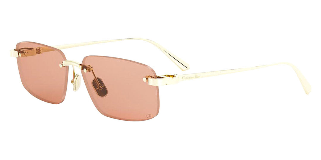 Dior rimless sunglasses with tinted pink lenses and gold-tone metal frame