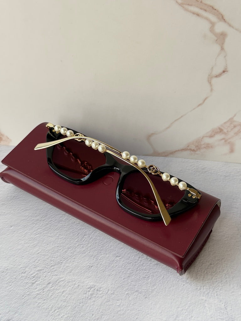 Gucci GG1968S Cat Eye Pearl Sunglasses in Black Mirror