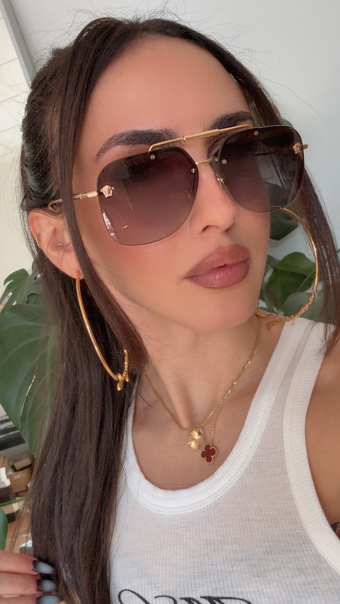 Versace VE2296 Medusa Aviator Sunglasses in Gold Grey