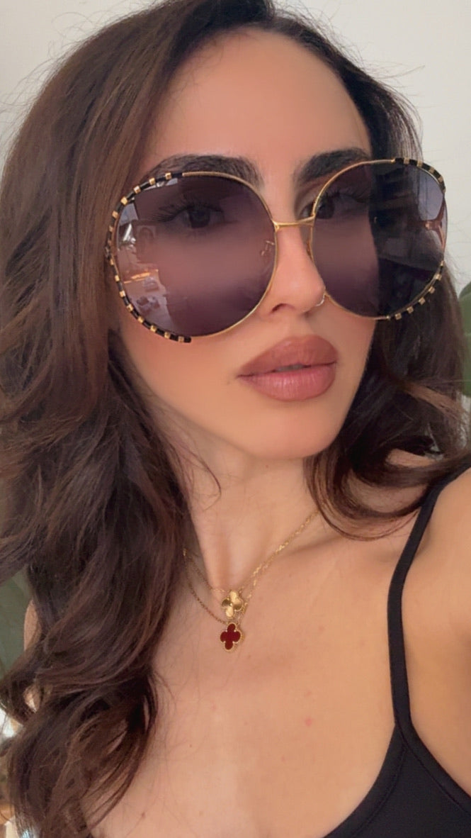 Gafas de sol redondas y recortadas de gran tamaño de 64 mm Gucci GG0595S en gris oscuro 