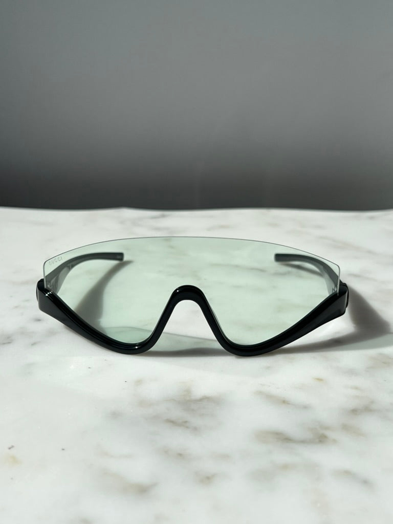 Gucci GG1650S Half Rim Shield Sunglasses in Black Green